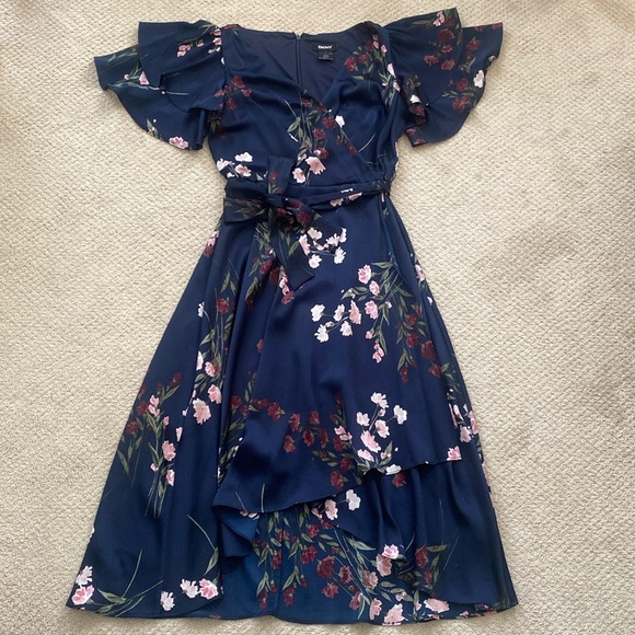 Dkny Dresses & Skirts - DKNY Midi Floral Dress Size 4 Flutter Sleeve Tie Waist Navy Easter Garden Party